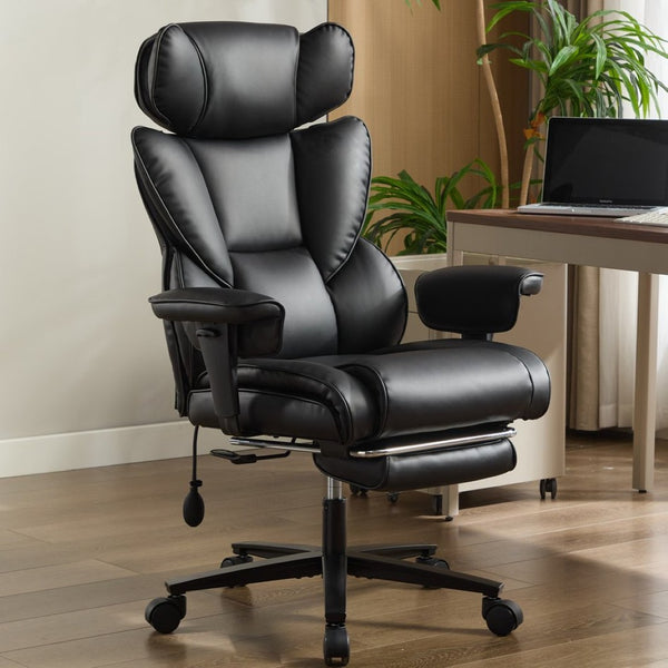 English Elm Office High Back Bonded Leather Reclining Chair with Lumbar Support and Footrest W3723P498100