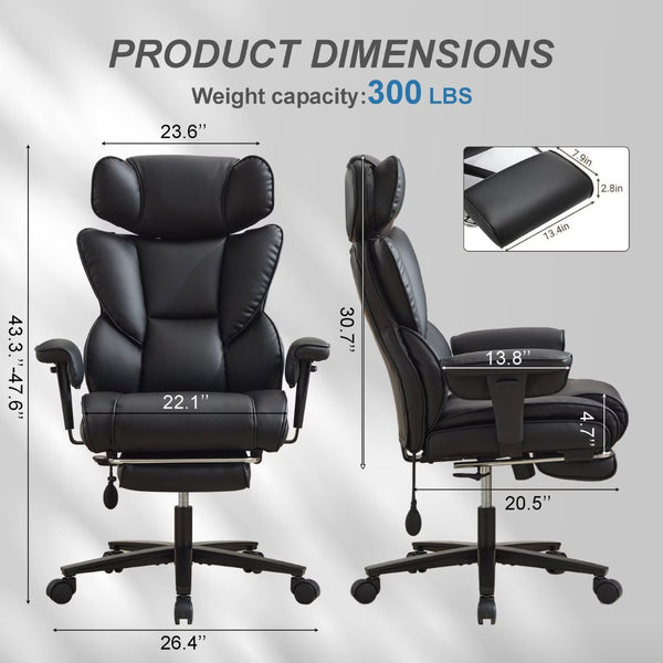 English Elm Office High Back Bonded Leather Reclining Chair with Lumbar Support and Footrest W3723P498100