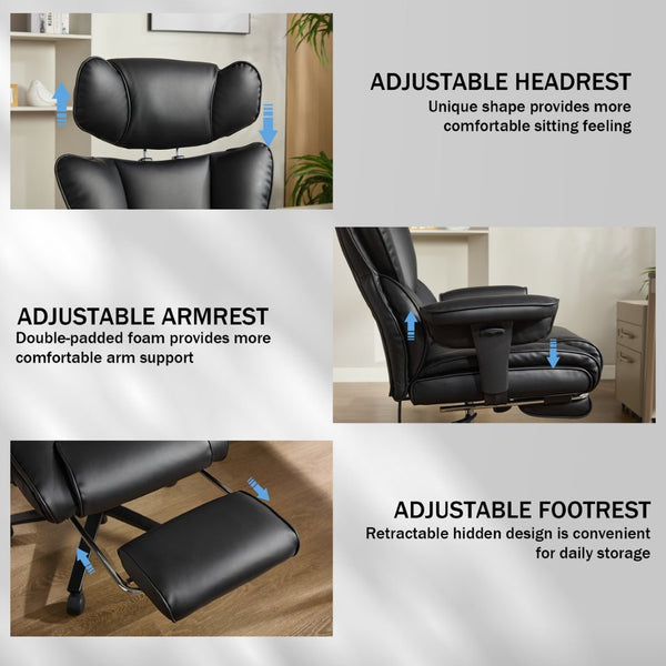 English Elm Office High Back Bonded Leather Reclining Chair with Lumbar Support and Footrest W3723P498100