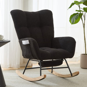 English Elm Dark Navy Teddy Fleece Wingback Glider Rocker Ottoman Set Nursery Accent Chair W3723P500057