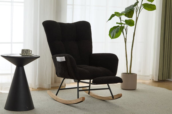 English Elm Dark Navy Teddy Fleece Wingback Glider Rocker Ottoman Set Nursery Accent Chair W3723P500057