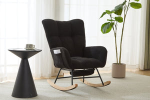 English Elm Dark Navy Teddy Fleece Wingback Glider Rocker Ottoman Set Nursery Accent Chair W3723P500057