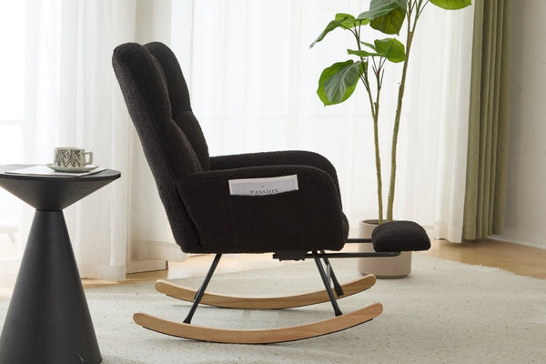 English Elm Dark Navy Teddy Fleece Wingback Glider Rocker Ottoman Set Nursery Accent Chair W3723P500057