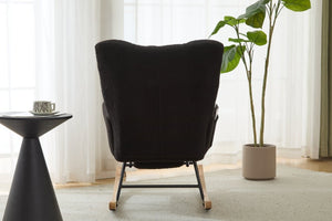 English Elm Dark Navy Teddy Fleece Wingback Glider Rocker Ottoman Set Nursery Accent Chair W3723P500057