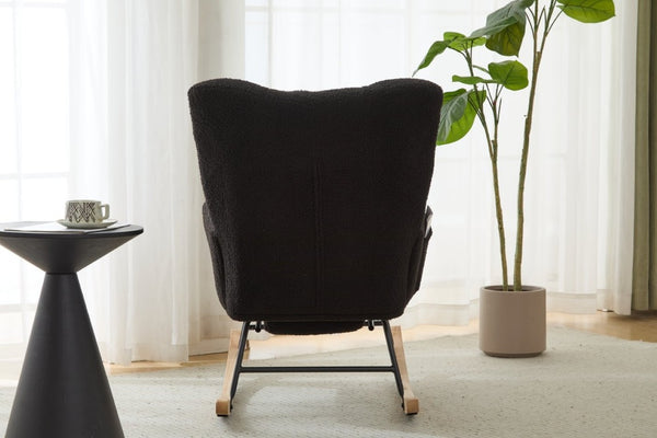 English Elm Dark Navy Teddy Fleece Wingback Glider Rocker Ottoman Set Nursery Accent Chair W3723P500057