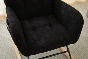 English Elm Dark Navy Teddy Fleece Wingback Glider Rocker Ottoman Set Nursery Accent Chair W3723P500057