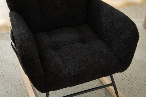 English Elm Dark Navy Teddy Fleece Wingback Glider Rocker Ottoman Set Nursery Accent Chair W3723P500057