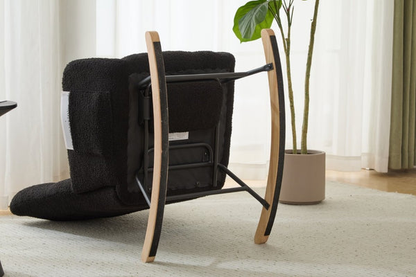 English Elm Dark Navy Teddy Fleece Wingback Glider Rocker Ottoman Set Nursery Accent Chair W3723P500057