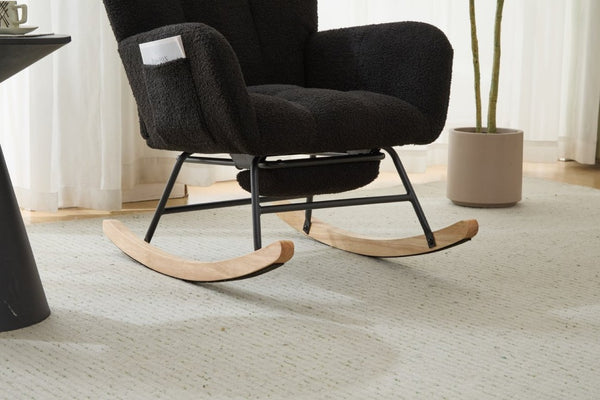 English Elm Dark Navy Teddy Fleece Wingback Glider Rocker Ottoman Set Nursery Accent Chair W3723P500057