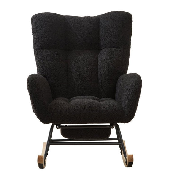 English Elm Dark Navy Teddy Fleece Wingback Glider Rocker Ottoman Set Nursery Accent Chair W3723P500057