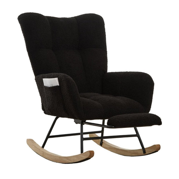 English Elm Dark Navy Teddy Fleece Wingback Glider Rocker Ottoman Set Nursery Accent Chair W3723P500057