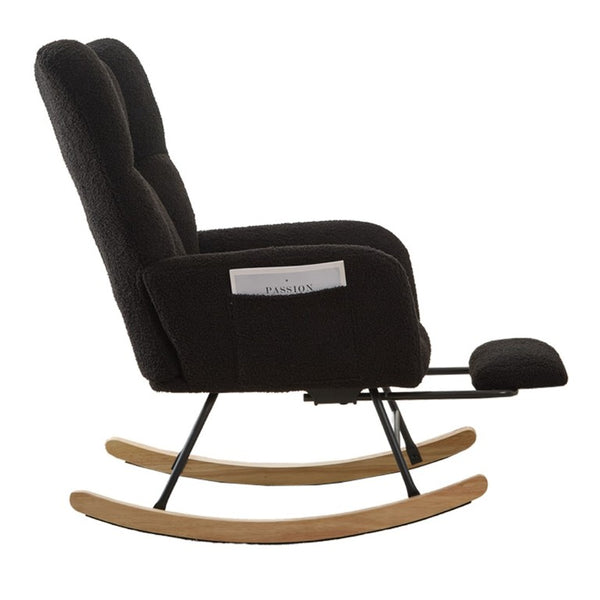 English Elm Dark Navy Teddy Fleece Wingback Glider Rocker Ottoman Set Nursery Accent Chair W3723P500057