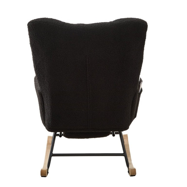 English Elm Dark Navy Teddy Fleece Wingback Glider Rocker Ottoman Set Nursery Accent Chair W3723P500057