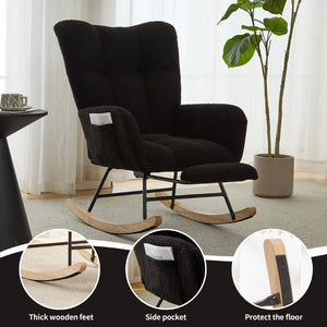 English Elm Dark Navy Teddy Fleece Wingback Glider Rocker Ottoman Set Nursery Accent Chair W3723P500057
