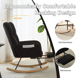 English Elm Dark Navy Teddy Fleece Wingback Glider Rocker Ottoman Set Nursery Accent Chair W3723P500057