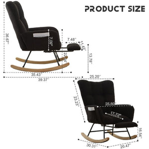 English Elm Dark Navy Teddy Fleece Wingback Glider Rocker Ottoman Set Nursery Accent Chair W3723P500057
