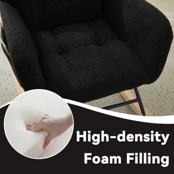 English Elm Dark Navy Teddy Fleece Wingback Glider Rocker Ottoman Set Nursery Accent Chair W3723P500057