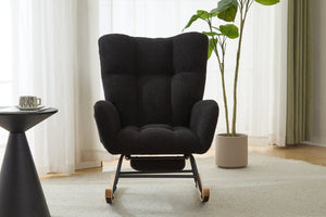 English Elm Dark Navy Teddy Fleece Wingback Glider Rocker Ottoman Set Nursery Accent Chair W3723P500057