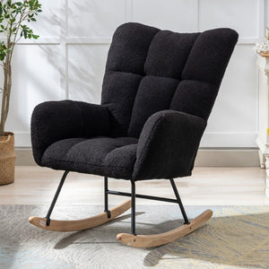 English Elm Teddy Fleece Wingback Glider Rocker Tufted Nursery Chair with Solid Wood Base Dark Blue W3723P500065