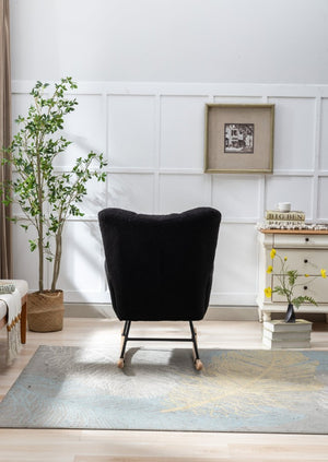English Elm Teddy Fleece Wingback Glider Rocker Tufted Nursery Chair with Solid Wood Base Dark Blue W3723P500065