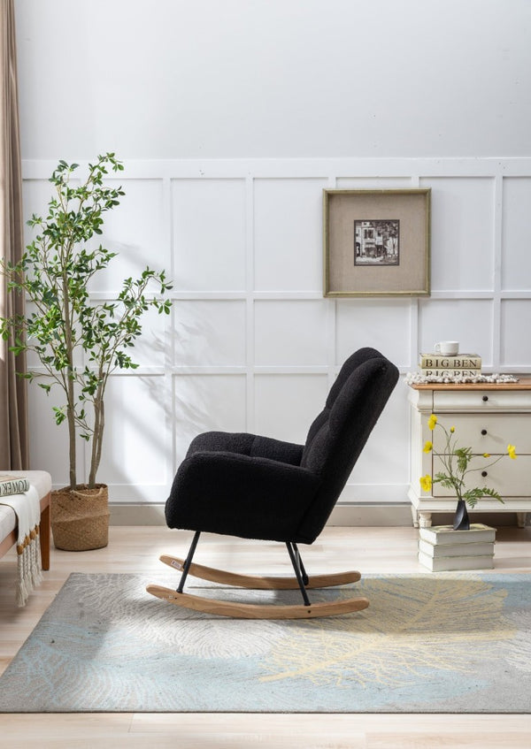 English Elm Teddy Fleece Wingback Glider Rocker Tufted Nursery Chair with Solid Wood Base Dark Blue W3723P500065
