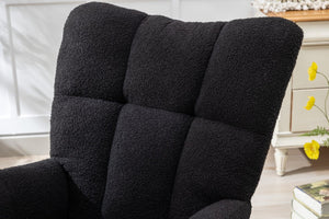 English Elm Teddy Fleece Wingback Glider Rocker Tufted Nursery Chair with Solid Wood Base Dark Blue W3723P500065