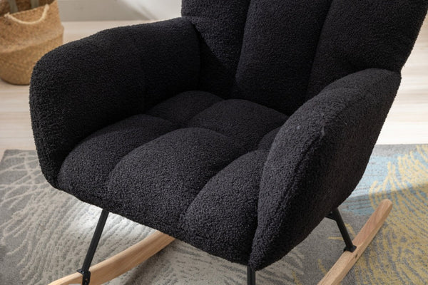 English Elm Teddy Fleece Wingback Glider Rocker Tufted Nursery Chair with Solid Wood Base Dark Blue W3723P500065