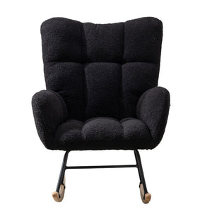 English Elm Teddy Fleece Wingback Glider Rocker Tufted Nursery Chair with Solid Wood Base Dark Blue W3723P500065