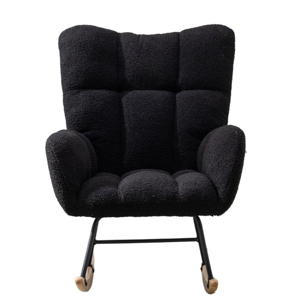 English Elm Teddy Fleece Wingback Glider Rocker Tufted Nursery Chair with Solid Wood Base Dark Blue W3723P500065