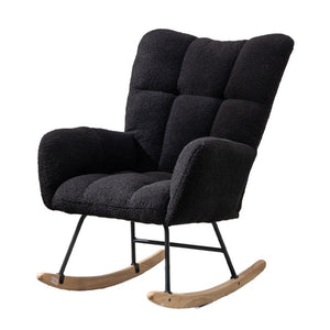 English Elm Teddy Fleece Wingback Glider Rocker Tufted Nursery Chair with Solid Wood Base Dark Blue W3723P500065