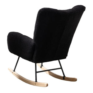 English Elm Teddy Fleece Wingback Glider Rocker Tufted Nursery Chair with Solid Wood Base Dark Blue W3723P500065