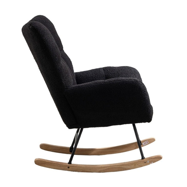 English Elm Teddy Fleece Wingback Glider Rocker Tufted Nursery Chair with Solid Wood Base Dark Blue W3723P500065