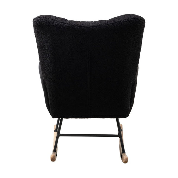 English Elm Teddy Fleece Wingback Glider Rocker Tufted Nursery Chair with Solid Wood Base Dark Blue W3723P500065
