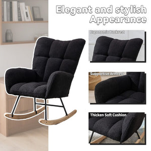 English Elm Teddy Fleece Wingback Glider Rocker Tufted Nursery Chair with Solid Wood Base Dark Blue W3723P500065