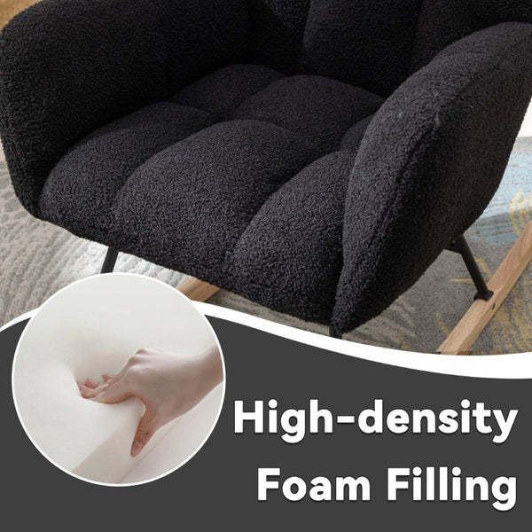 English Elm Teddy Fleece Wingback Glider Rocker Tufted Nursery Chair with Solid Wood Base Dark Blue W3723P500065