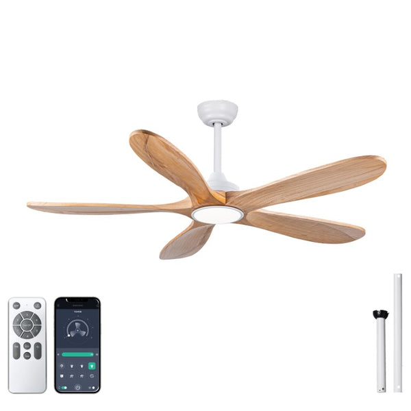English Elm 52 Inch Natural Wood Blade Ceiling Fan with Dimmable LED Remote and DC Motor W3727P508286