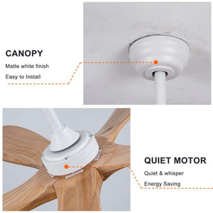 English Elm 52 Inch Natural Wood Blade Ceiling Fan with Dimmable LED Remote and DC Motor W3727P508286