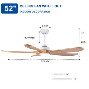English Elm 52 Inch Natural Wood Blade Ceiling Fan with Dimmable LED Remote and DC Motor W3727P508286