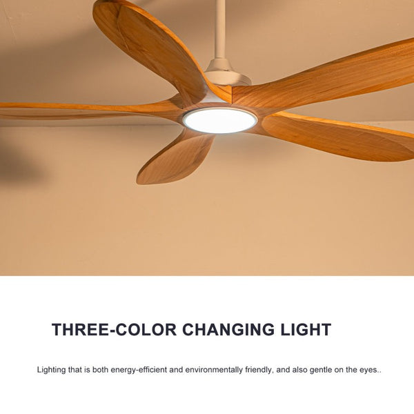 English Elm 52 Inch Natural Wood Blade Ceiling Fan with Dimmable LED Remote and DC Motor W3727P508286