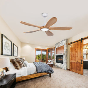 English Elm 52 Inch Natural Wood Blade Ceiling Fan with Dimmable LED Remote and DC Motor W3727P508286