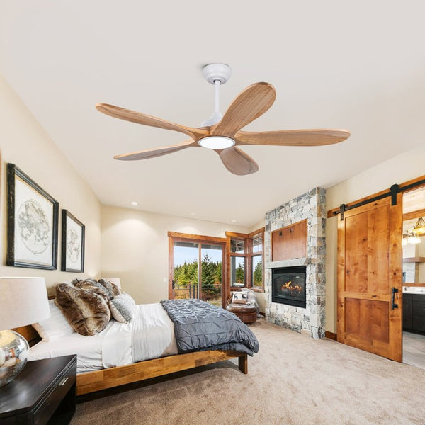 English Elm 52 Inch Natural Wood Blade Ceiling Fan with Dimmable LED Remote and DC Motor W3727P508286