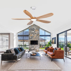 English Elm 52 Inch Natural Wood Blade Ceiling Fan with Dimmable LED Remote and DC Motor W3727P508286