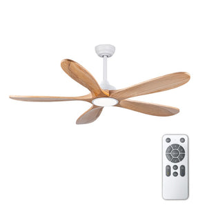 English Elm 52 Inch Natural Wood Blade Ceiling Fan with Dimmable LED Remote and DC Motor W3727P508286