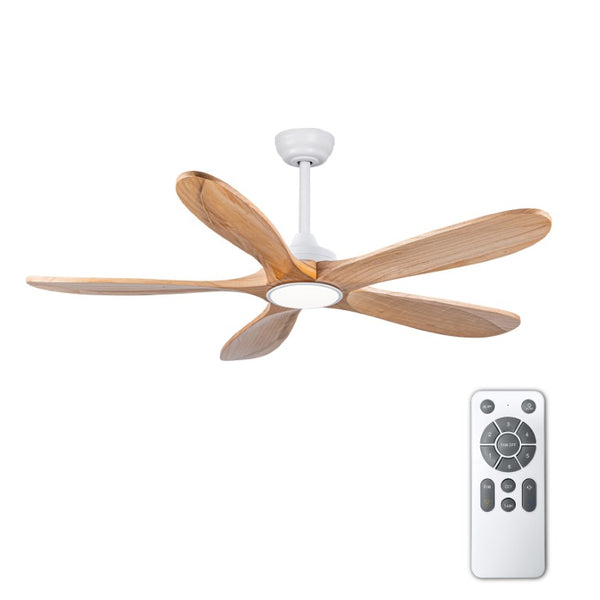 English Elm 52 Inch Natural Wood Blade Ceiling Fan with Dimmable LED Remote and DC Motor W3727P508286