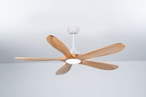 English Elm 52 Inch Natural Wood Blade Ceiling Fan with Dimmable LED Remote and DC Motor W3727P508286