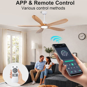 English Elm 52 Inch Natural Wood Blade Ceiling Fan with Dimmable LED Remote and DC Motor W3727P508286