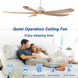 English Elm 52 Inch Natural Wood Blade Ceiling Fan with Dimmable LED Remote and DC Motor W3727P508286