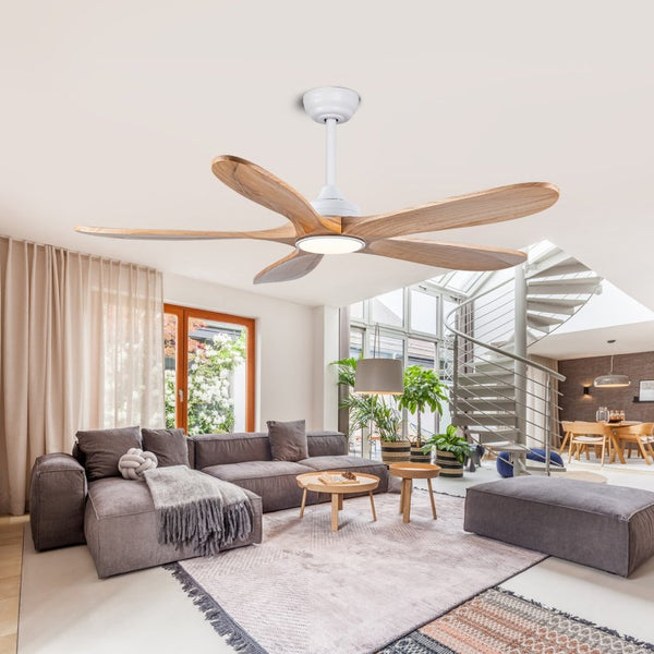 English Elm 52 Inch Natural Wood Blade Ceiling Fan with Dimmable LED Remote and DC Motor W3727P508286