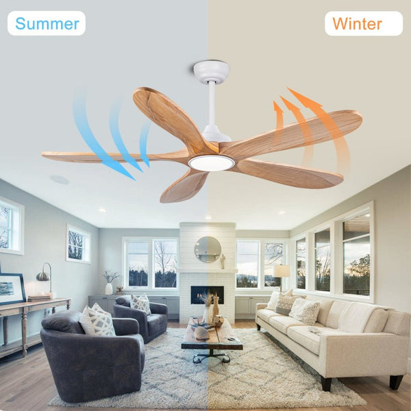 English Elm 52 Inch Natural Wood Blade Ceiling Fan with Dimmable LED Remote and DC Motor W3727P508286