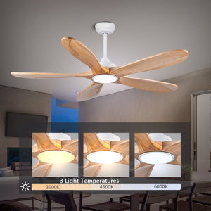 English Elm 52 Inch Natural Wood Blade Ceiling Fan with Dimmable LED Remote and DC Motor W3727P508286